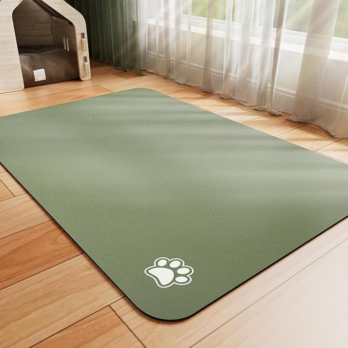Dog Food Mat - Absorbent Cat Mat for Food and Water, No Stains Pet Feeding Bowl Mat, Easy to Clean Pet Placemats, Quick Dry Dog Water Dispenser Mat for Messy Drinkers | Paw Green 24"x36"