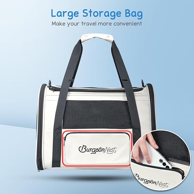BurgeonNest Cat Carrier for Large Cats 20 lbs,Medium Pet Under 25 lbs,2 Puppy and Small Dogs with Unique Side Bag,Top Load Pet Carrier Soft-Sided Escape Proof with 4 Ventilated Windows