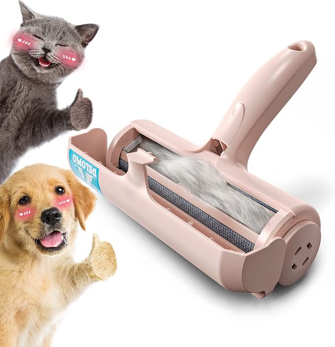 DELOMO Pet Hair Removal Tool, Pet Hair Remover - Lint Roller for Pet Hair - Cat and Dog Hair Remover for Couch, Furniture, Carpet, Car Seat, Reusable Lint Roller with Fur Bin, Pet Owner Essential