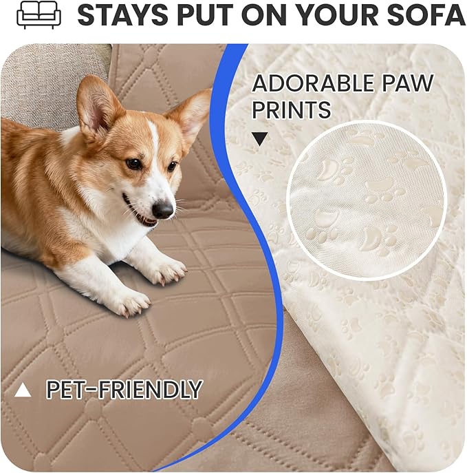 Waterproof Dog Bed Cover, Non-Slip Dog Blanket for Couch, Couch Covers for Dogs Washable, Pet Blanket for Furniture, Pet Bed Mat for Sofa, Car, Pet Supplies (68x82 Inch, Khaki)