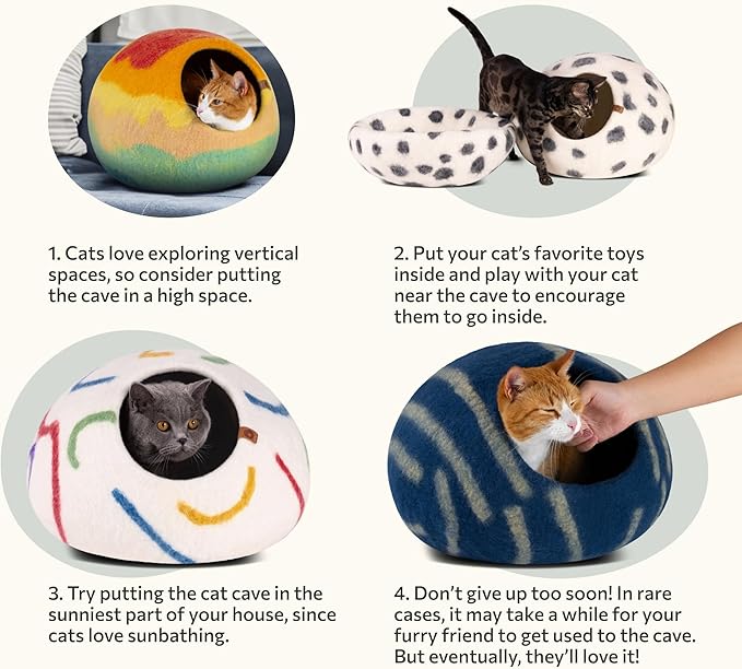 MEOWFIA Cat Cave – Premium Felt Cat Bed for Indoor Cats, Handmade Merino Wool (Snow Leopard, Large)