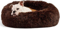 Calming Dog Bed for Medium Dogs Washable Donut 30 inches Anti-Slip Pet Bed,Round Fluffy Plush Faux Fur Cat Bed,Fits up to 45 lbs Pets,Chocolate Brown