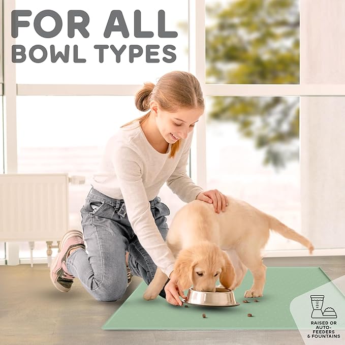 Dog Food Mat - Raised Edges Dogs Mat for Food and Water Prevent Spill, Waterproof Cat Food Mats Protect Floors, Easy Clean Dog Bowl Mats for Food and Water, Silicone Pet Food Tray