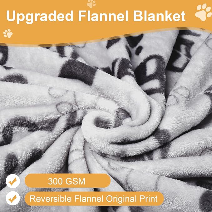 Large Dog Blanket, Soft Fleece Dog Blankets for Medium Dogs, 60X50 inches Fluffy Flannel Pet Cat Puppy Blanket Mat Cover for Bed Couch,Cute Flannel Bones and paw Print, Grey