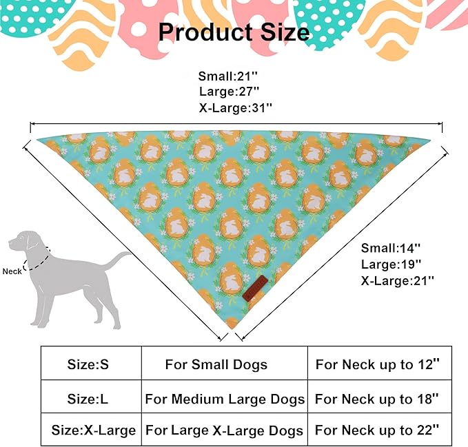 ADOGGYGO Easter Dog Bandana 2 Pack, Bunny Egg Carrot Print Pet Scarf Bib, Adjustable Fit Green Yellow Easter Bandanas for Extra Large Dogs (X-Large)