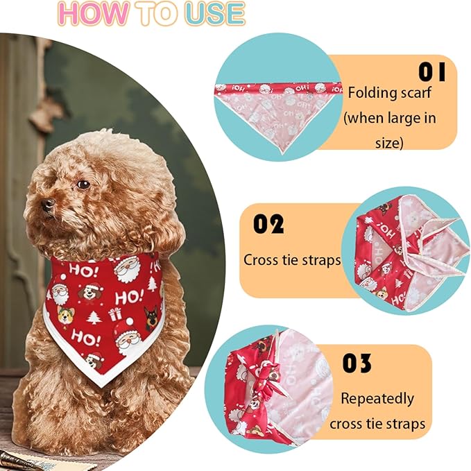 Christmas Dog Bandanas Santa Claus Dogs Scarf for Boy and Girl,Reflective Dog Bandana for Night Safety,Adjustable Cat Dogs Triangle Pet Scarves for Large Dogs,Red,L