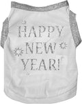 Petitebella Bling Happy New Year Puppy Dog Shirt (White/Sliver, Large)