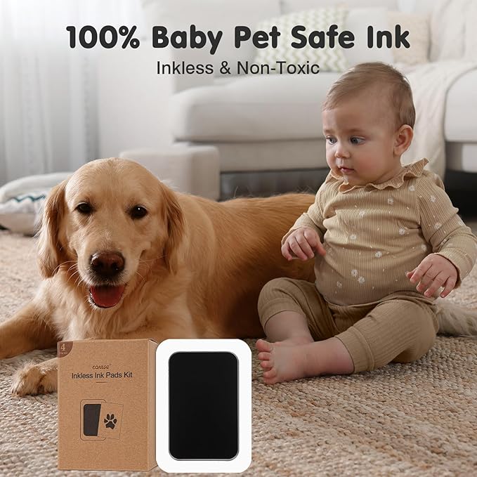 Inkless Paw Print Kit for Dogs,Cats & Babies - Clean Touch Dog Nose & Baby Handprint Kit,Mess Free Dog Paw Print Kit,4-Pcs Ink Pads & 2 Wooden Frames - Keepsake Gifts for Pet Lovers,New Moms