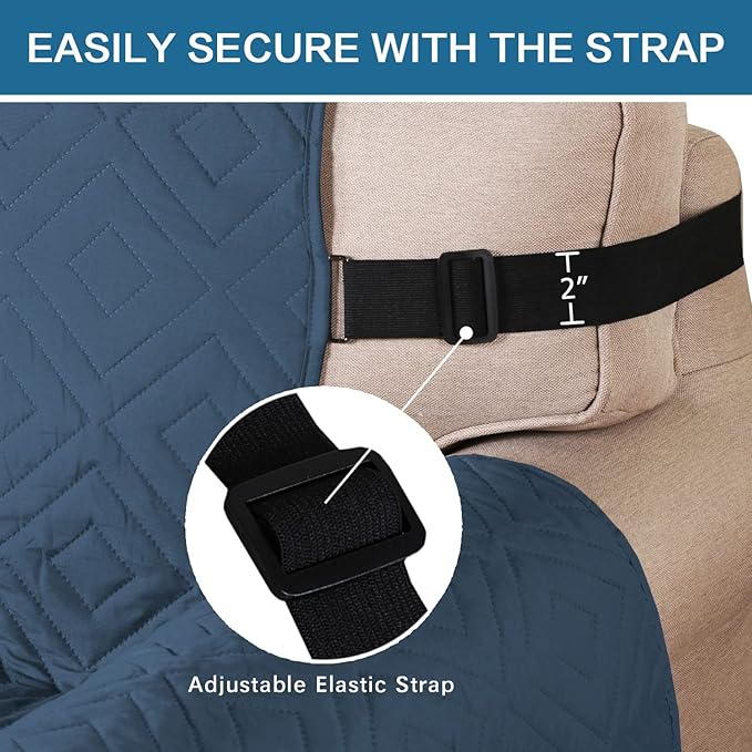 H.VERSAILTEX Reversible Loveseat Cover Furniture Protector Anti-Slip Water Resistant 2" Elastic Straps Couch Covers Pets Kids Fit Sitting Width Up to 46"(Love Seat: 75" x 90", Dark Blue/Beige)