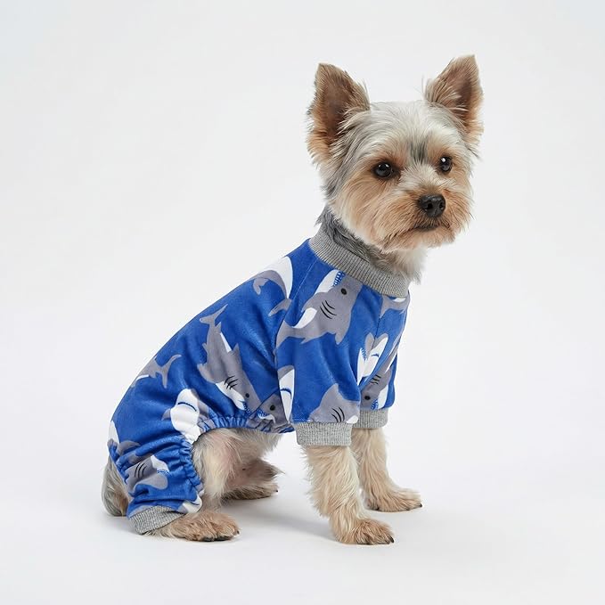 Fitwarm Shark Dog Pajamas, Dog Clothes for Small Dogs Girl Boy, Pet Onesie with Feet, Cat Outfit, Lightweight Velvet, Royal Blue, XS
