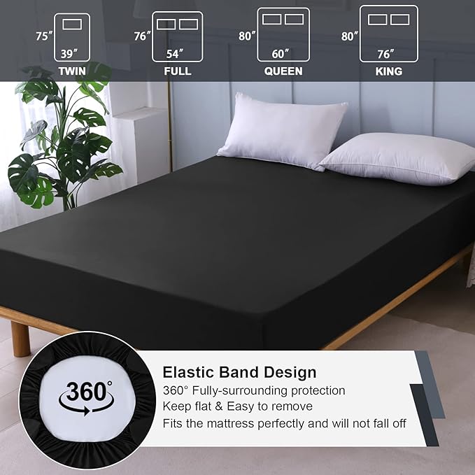 Waterproof Mattress Protector King Size, Fitted Sheet Style Breathable Mattress Cover with Deep Pocket Fits Up to 18'', Machine Washable Noiseless Bed Cover for Kids Adults Pets (Black, 76'' X 80'')