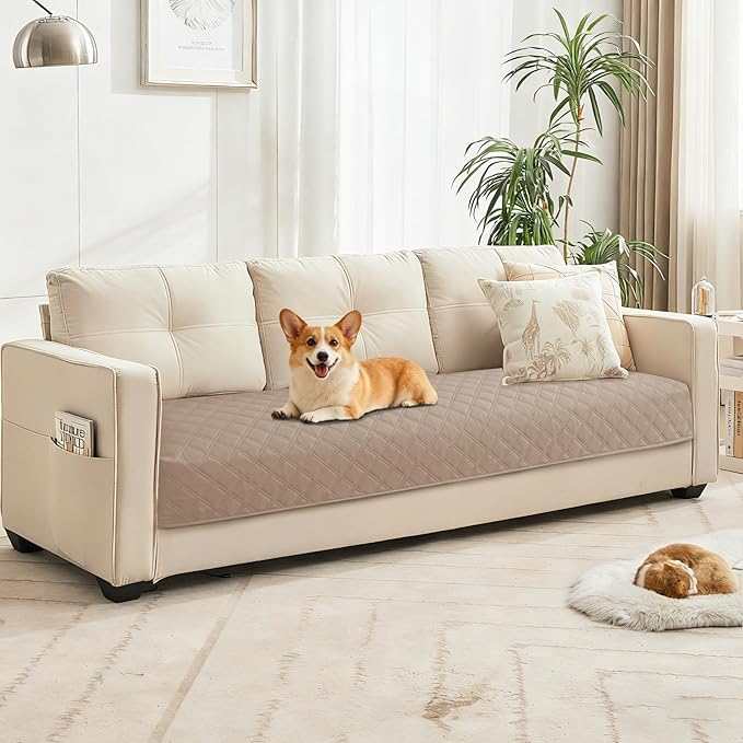 Waterproof Couch Covers for Pets, Waterproof Dog Bed Cover, Anti-Slip Soft Dog Blankets, Couch Cover for Dogs Washable, Pet Blanket for Puppy Large Dogs Cat (82x82 Inch, Khaki)