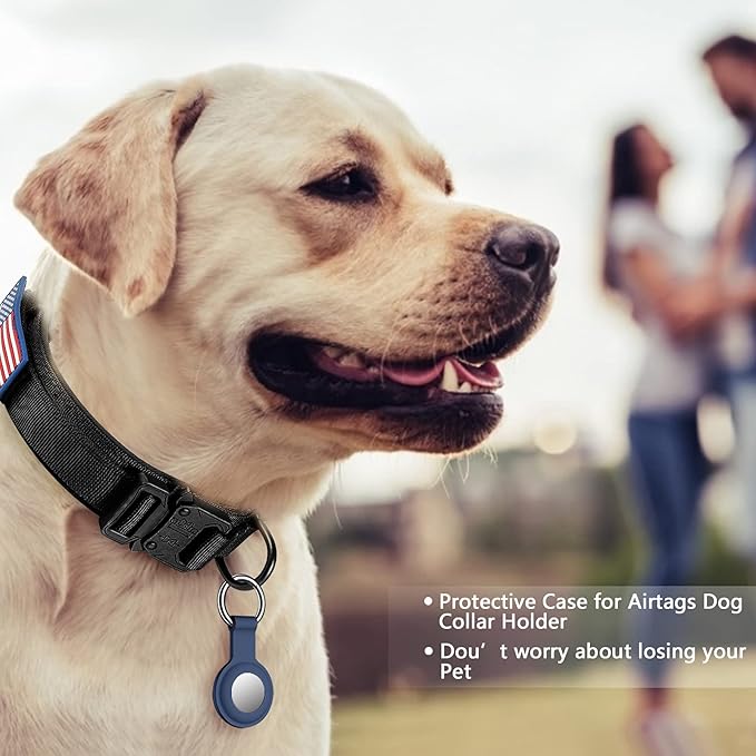 DAGANXI Tactical Dog Collar, Adjustable Military Training Nylon Dog Collar with Control Handle and Heavy Metal Buckle for Medium and Large Dogs, with Patches and Airtags Case (XXL, Black)