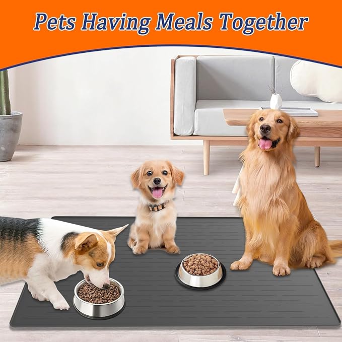 XXXXL Largest Pet Food Mat, 51.2"x25.6"(130cmx65cm) Silicone Dog Mats for Food and Water, Nonslip Pet Feeding Mats for Floors,Dog Cat Bowl Mat with Raised Edges, Beige