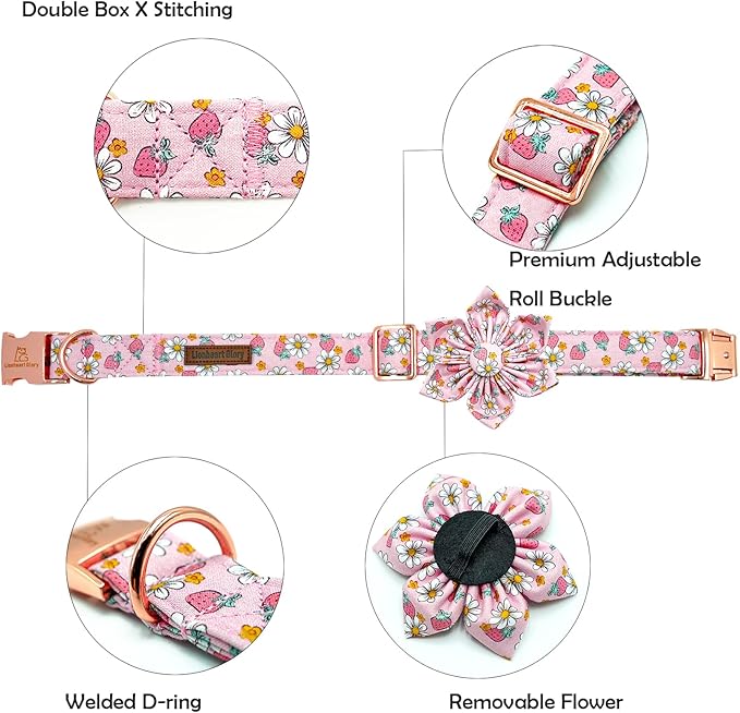 Lionheart glory Dog Collar Flower Collar Pink Dog Collar with Flower Spring Summer Cute Collar Dog Female Soft Durable Adjustable Dog Collars for Large Dogs