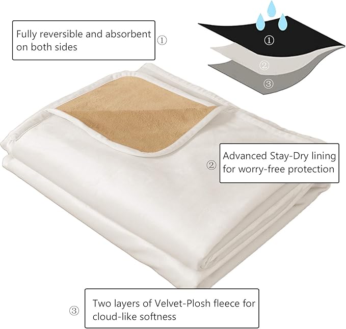 Ameritex Pet Bed Blanket Reversible 100% Waterproof Velvet Super Soft for Sofa and Bed (82x82 Inches, Cream+Sand)