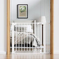 BABELIO Baby Gate for Doorways and Stairs, 36-41" Pet Gate with Wide Walk Thru Door and Lock Indicator, No Drill Pressure Mounted Safety Gate with Double Lock and Self-Closing, White