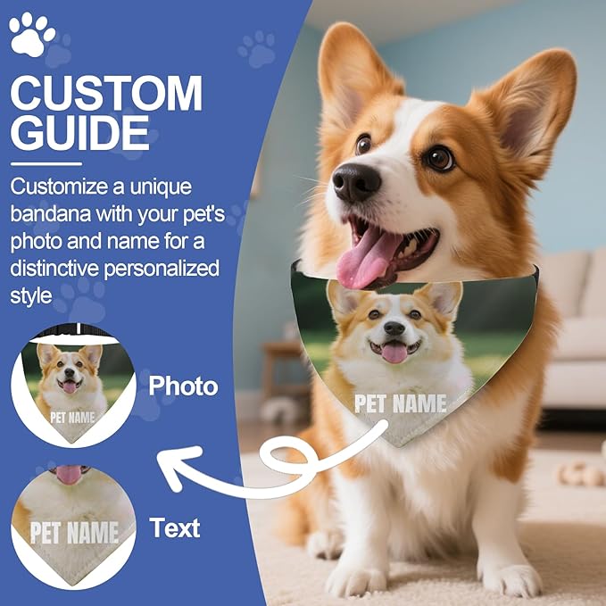 Custom Dog Bandana with Photo Personalized Dog Bandana Custom Image & Text, Unique Pet Scarf for Small Medium Large Dogs Personalized Pet Gift (Photo Custom, Small)