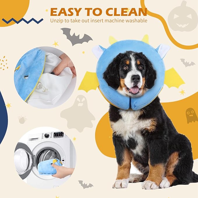 IEUUMLER Inflatable Recovery Dog Collar, Protective Donut Cone, Adjustable Soft Collar for Dog and Cat After Surgery Prevent from Biting & Scratching EU002 - Vampire XL