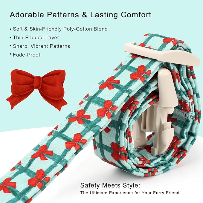 Christmas Dog Collar for Large Dogs - Cute Festive Plaid with Red Bow Christmas Collars for Dogs, Soft Adjustable New Year Dog Collars with Quick Release Buckle L