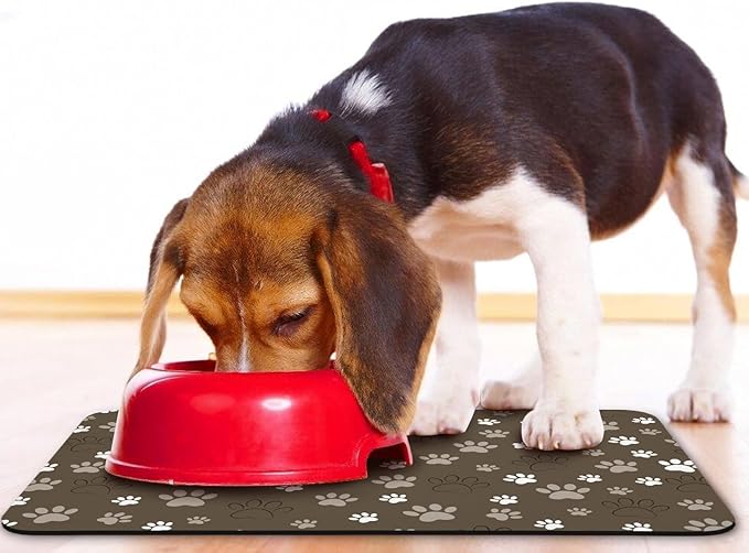 Dog Food Mat, Absorbent Water Bowl Mats Cat Pet Feeding Placemats Brown 24 * 32 inch