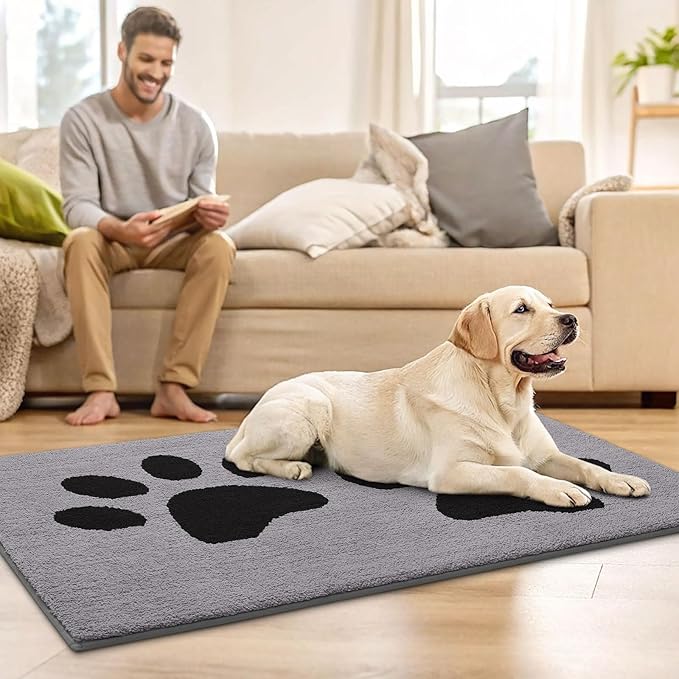 Buganda Dog Door Mat for Muddy Paws, Absorbent Dirt Trapper Washable Indoor Doormats, Non Slip Low-Profile Mud Mat for Dogs, Front Entrance Doormat for Inside Floor (30x20 Inches, Grey)