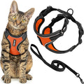Voyager Escape-Proof Step-in Lock Cat Harness & 5ft Neoprene-Handle Leash Set All-Weather Mesh with Reflective Stitching for Small to Large Cats by Best Pet Supplies, Black Trim-Orange (327), S
