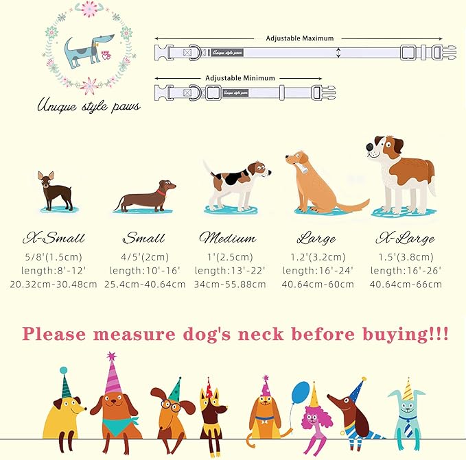 Unique style paws Dog Collar Metal Buckle Pink Rose Puppy Collar Flower Gift Durable Cute for Small Medium Large Boys Girls Dogs