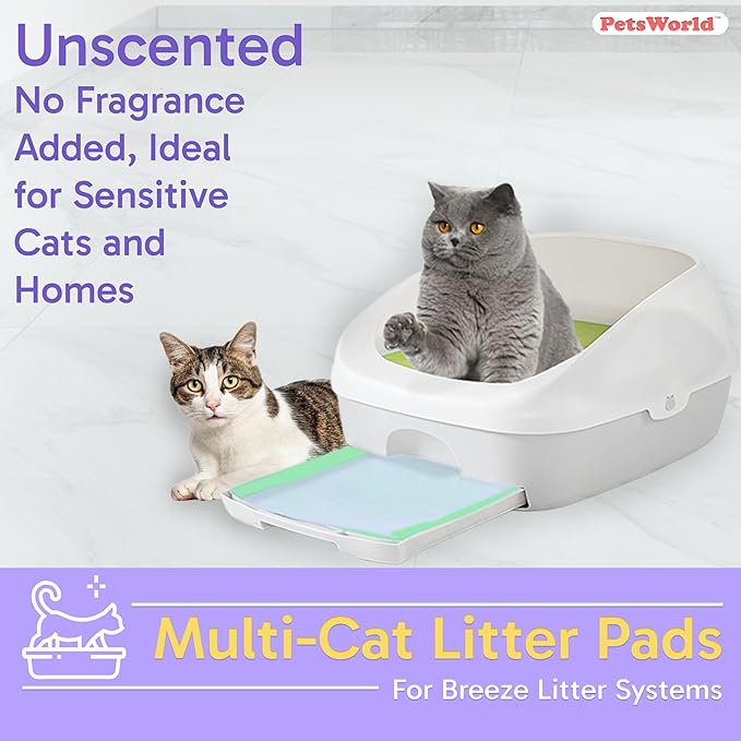 PETSWORLD Multi Cat Pad Refills for Cats Breeze Litter System, Ultra-Absorbent, Quick Dry - (200 Count, Unscented)