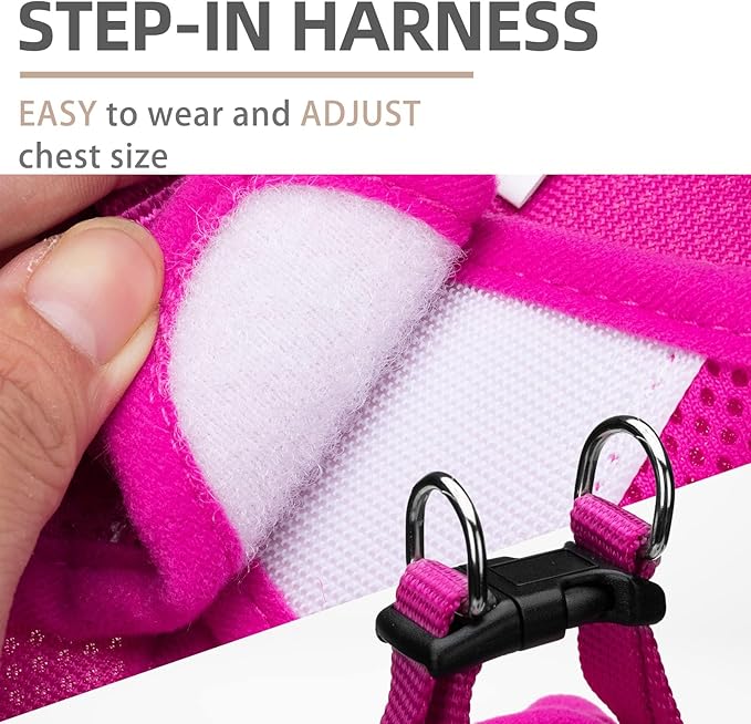 PUPTECK Adjustable Dog Harness Collar and Leash Set Step in No Pull Pet Harness for Small Medium Dogs Puppy and Cats Outdoor Walking Running, Soft Mesh Padded Reflective Vest Harnesses, Solid Pink XXS