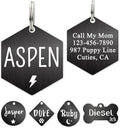 Ultra Joys Personalized Custom Dog ID Tag - Brushed Stainless Steel Hexagon, Black, Small