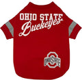 NCAA Ohio State Buckeyes T-Shirt for Dogs & Cats, Large. Football/Basketball Dog Shirt for College NCAA Team Fans. New & Updated Fashionable Stripe Design, Durable & Cute Sports PET TEE Outfit