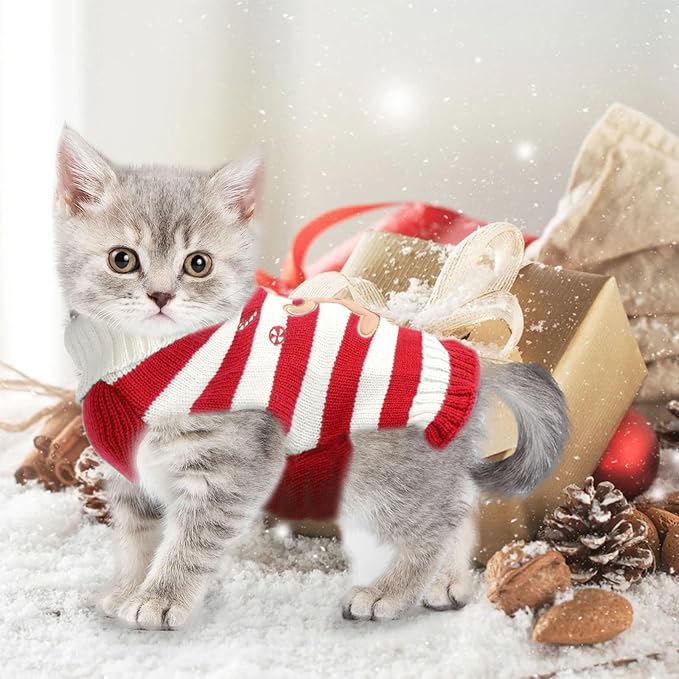 Dog Christmas Sweater Xmas Pet Clothes Cute Striped Gingerbread Man Costume Holiday Puppy Cat Jumpers Outfits New Year Gifts for Small Medium Large Dogs(Red Gingerbread Man,S)