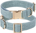 TDTOK Stylish Leather Dog Collar, Comfortable Soft PU Leather Dog Collars for Large Medium Small Dogs with Quick Metal Buckle, Adjustable Pet Collar with Cute Bone Pattern Design (Blue, L)
