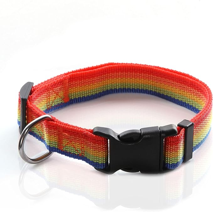 Adjustable Nylon Dog Collar, pet Collar 1 Inch 3/4 Inch 5/8 Inch Wide, for Large Medium Small Dogs (L(1" x 16-23"), Rainbow)