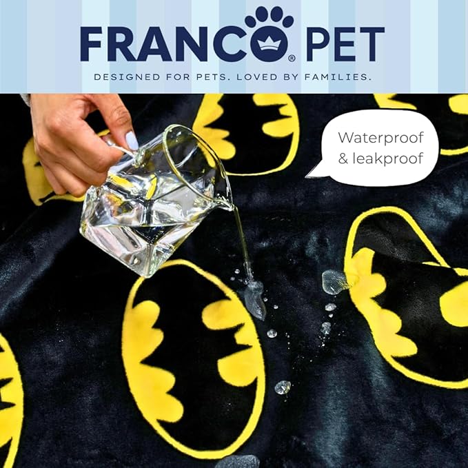 Franco Pet Batman DC Comics Bat Shield Logo Super Soft Cozy Waterproof Sherpa-Backed Blanket Throw for Large Dogs, Couch/Bed/Car, 50x60 (Officially Licensed Product)