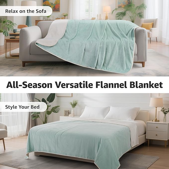 LOOBANI Waterproof Blanket for Bed: Reversible Soft Flannel Twin Bed Blanket 60" x 80", Leakproof Throw Spill-Proof Dog Pet Blanket for Couch, Sofa Protect, Movie Time, Camping, Travel, Green