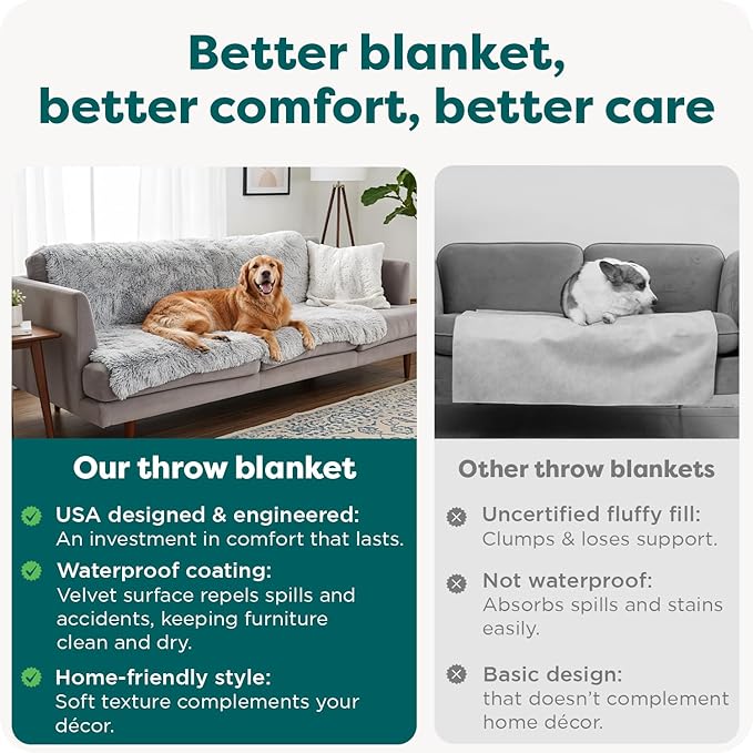 FurHaven Waterproof Throw Blanket for Dogs & Indoor Cats, Reversible Protective Pet Blanket, Medium, Long Faux Fur & Velvet, Driftwood