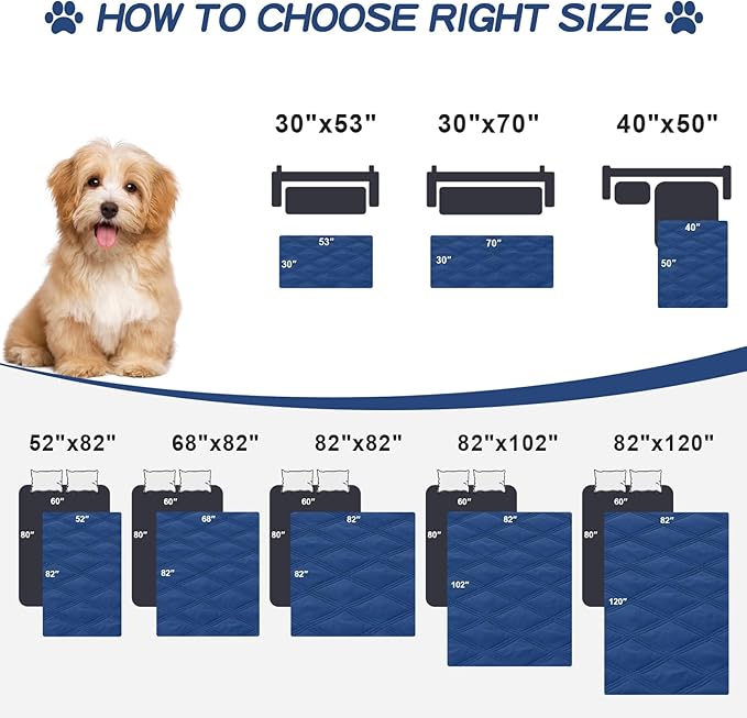 Smiry Waterproof Dog Bed Cover Blanket 30x53, Soft Reversible Pet Blanket, Washable Leakproof Cats Dogs Couch Cover for Sofa, Couch, Furniture, Navy/Blue