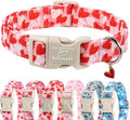 Valentines Dog Collar for Medium Dogs - Cute Pink Girl Dog Collar, Doodle Heart Pattern, Adjustable Valentine Dog Collars with Red Heart Charm M