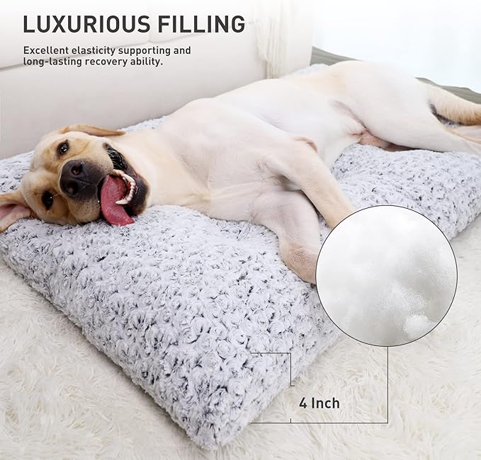 KSIIA Washable Dog Bed Deluxe Plush Dog Crate Beds Comfy Kennel Pad Anti-Slip Pet Sleeping Mat for Large, Jumbo, Medium, Small Dogs Breeds, 41" x 27", Gray