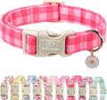 Girl Dog Collar for Large Dogs - Cute Pink Plaid Puppy Collar, Soft Adjustable Spring Summer Female Dog Collars with Quick Release Buckle L