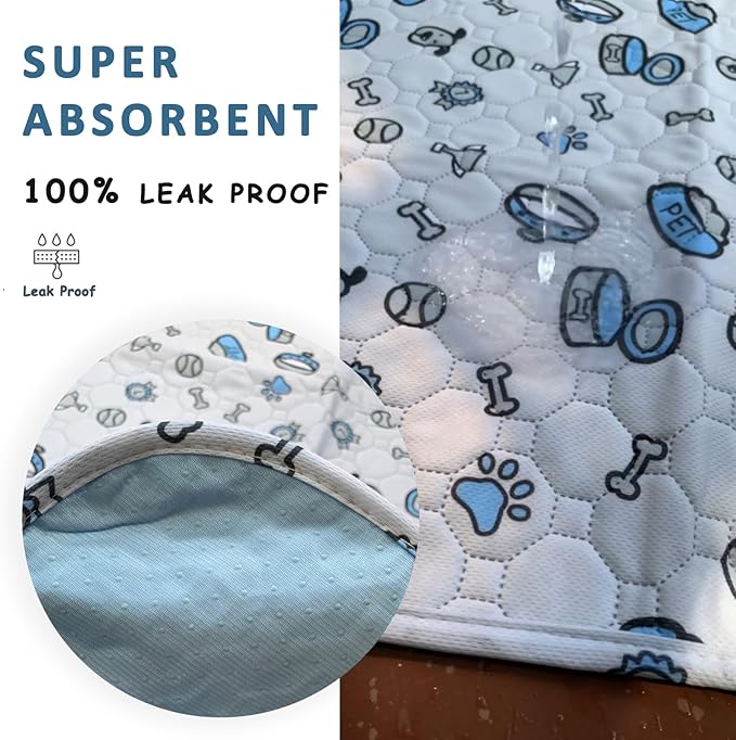 Washable Pee Pads for Dogs, 2 Pack Reusable Puppy Pads, Absorbent Whelping Pads with Bone Print, Non-Slip Waterproof Pet Training Pads for Couch, Crate, Potty Training - 34x36in
