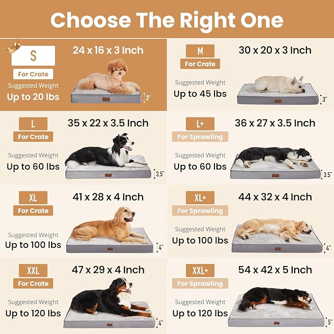 OhGeni Orthopedic Waterproof Dog Bed for Small Dogs, Machine-Washable Removable Cover in Easy-Clean Fabric, High Density Foam & Easy-Carry Handle, Suitable for Crate, 24 inch (Gray)