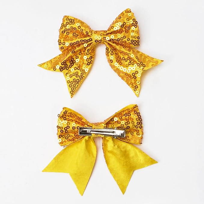 3-inch Sequined Bow Hair Clips For Baby Girls, Toddler, Kids and Young Women Birthday Party Wedding Christmas Occasions Pet Accessories Set of 2 (Silver)