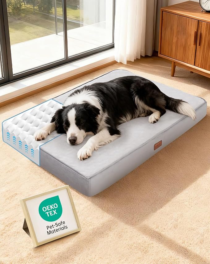 OhGeni Orthopedic Waterproof Dog Bed for Medium Large Dogs, Machine-Washable Removable Cover in Easy-Clean Fabric, High Density Foam & Easy-Carry Handle, Wider and Larger, 36 inch (Gray)
