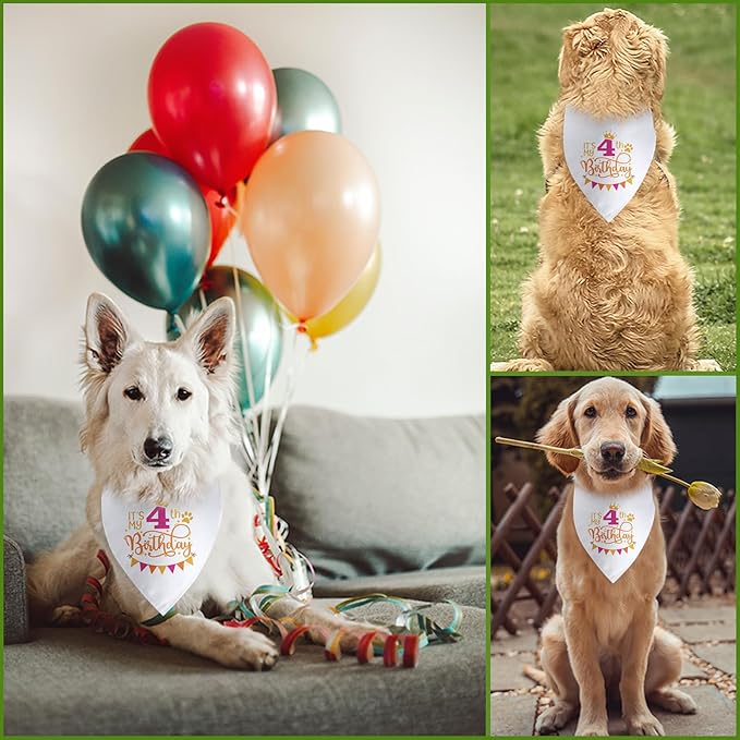 It's My 4th Birthday Dog Bandana Happy 4th Birthday Pet Triangle Scarf for Large Medium Small Dogs Four Years Old Gifts Photo Prop Pet Scarf Accessories Christmas Puppy Gifts