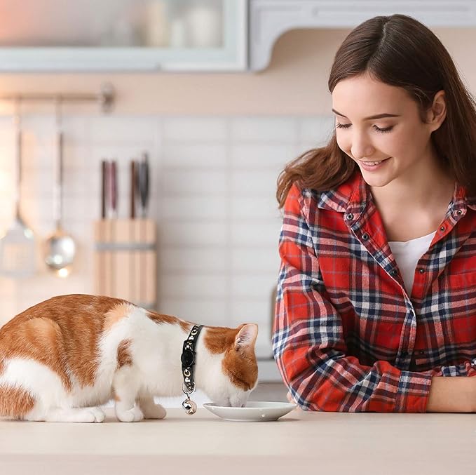 2PCS Breakaway Cat Collars with Bell Cute Kitty Glow in The Dark Adjustable Kitten Collars 7.9-13.0 Inch(Sky Blue&Black)
