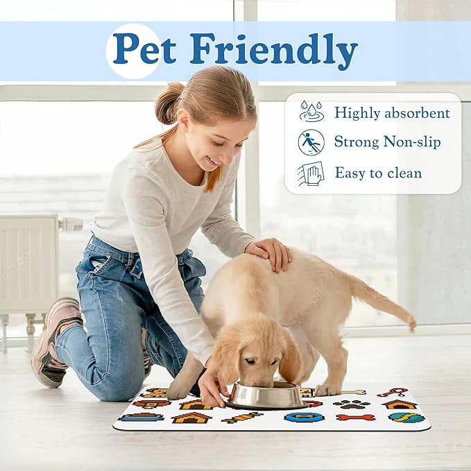 Dog Fun Pet Feeding Mat–Christmas Stocking Quick Dry Absorbent Dog Cat Food Mat, Non Slip Waterproof Bowl Placemat for Messy Eaters, Pet Accessories for Floors 12"x20"