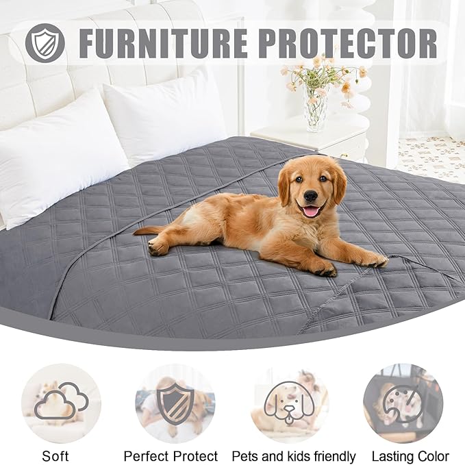 Smiry Waterproof Dog Bed Cover Blanket 52x82, Soft Reversible Pet Blanket, Washable Leakproof Cats Dogs Couch Cover for Sofa, Couch, Furniture, Grey/Grey